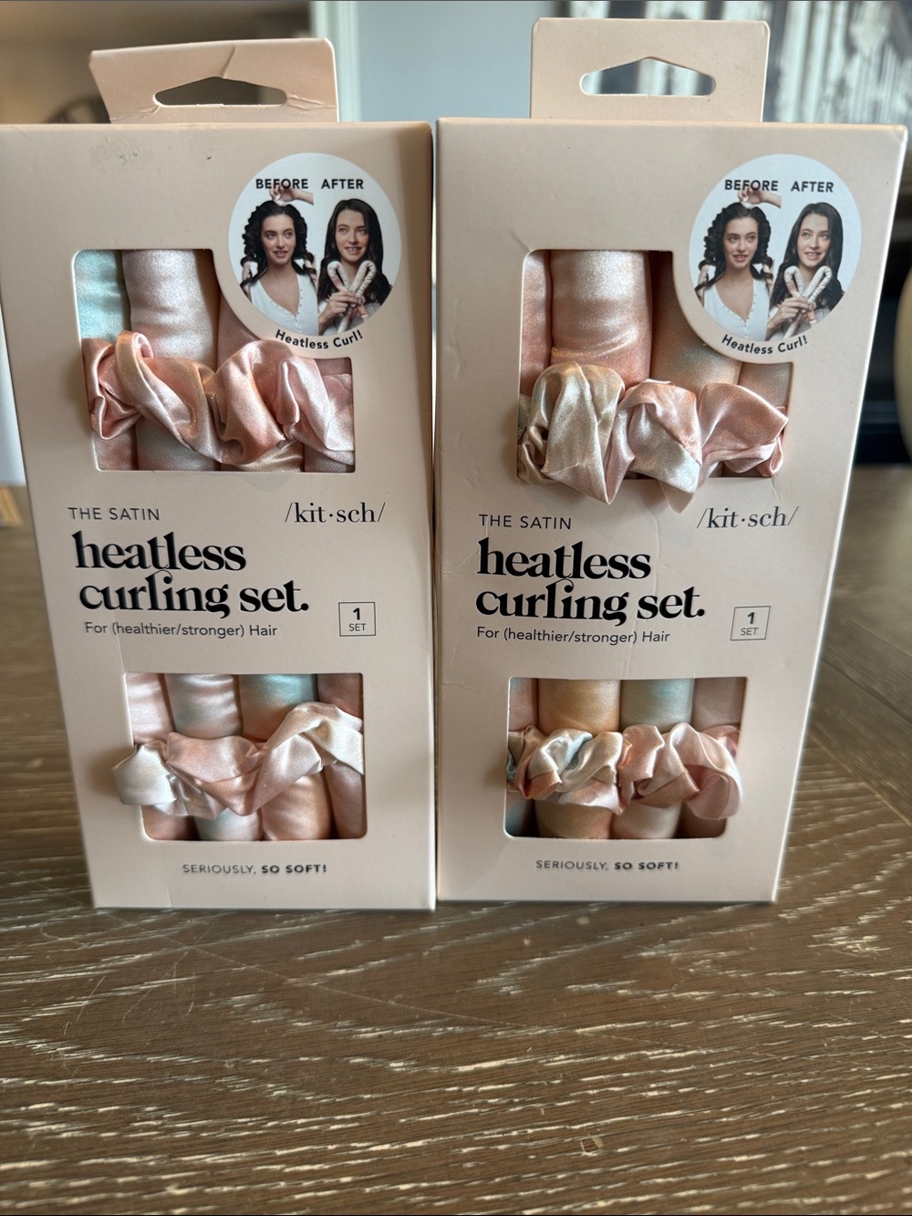 Kitsch Satin Heatless curling set sunset tie dye flexible hair rollers 2 boxes